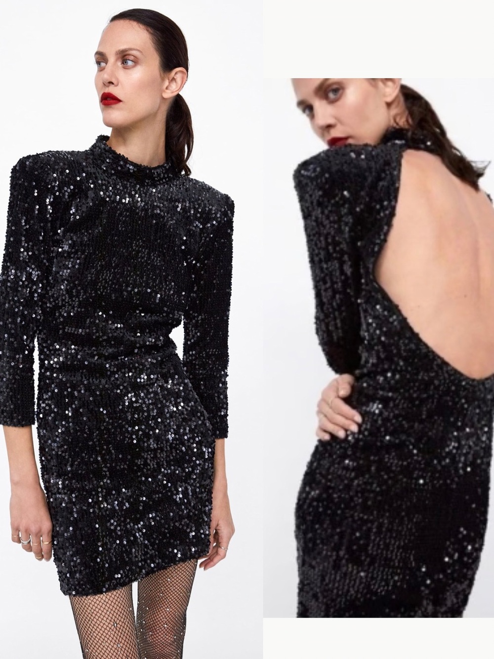 Zara Black Sequin Open Back Mini Dress Size S NWT Party Holiday Cocktail LBD NYE